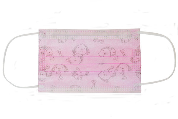Kindermasken rosa mit Hundemuster IIR, 50er-Box