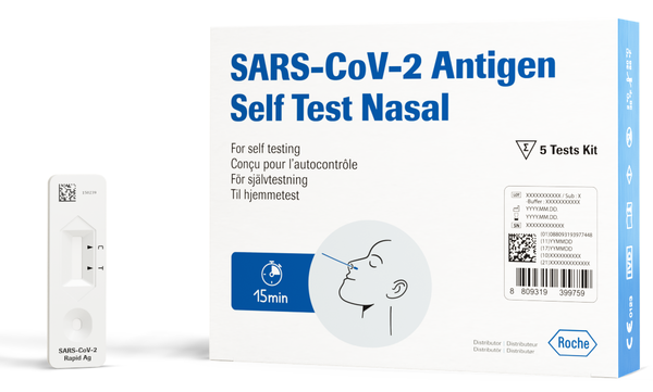 Roche SARS-CoV-2 Rapid Antigen-Schnelltest zur Eigenanwendung durch Laien (Selbsttest), 5er-Pack